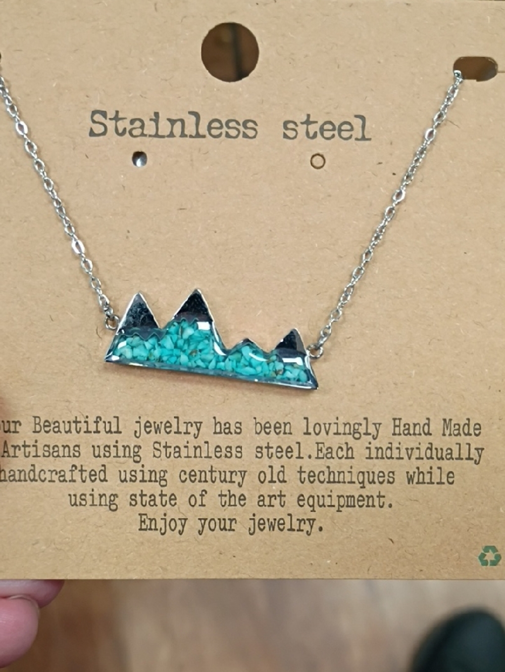 Handmade Stainless Steel Turquoise Mountain Bar Necklace